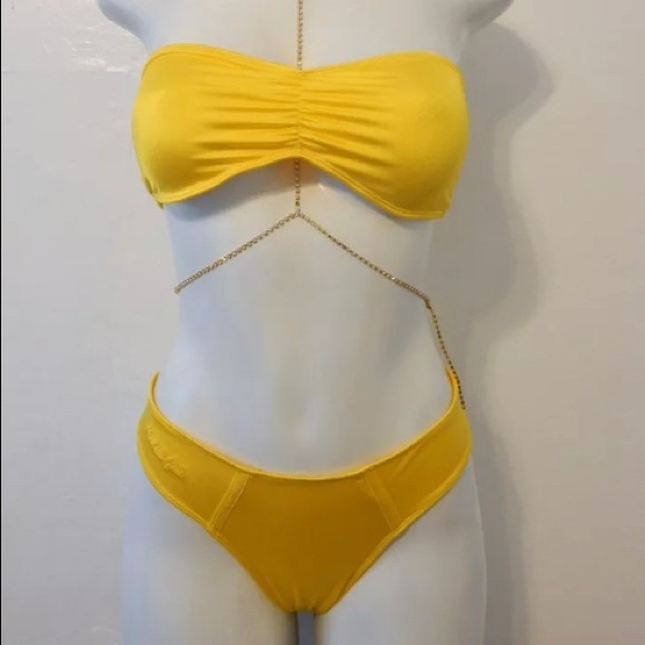 NWT Milk The Goat MLK Shinny Yellow Laguna Bando Bikini | Size S - Picture 4 of 13